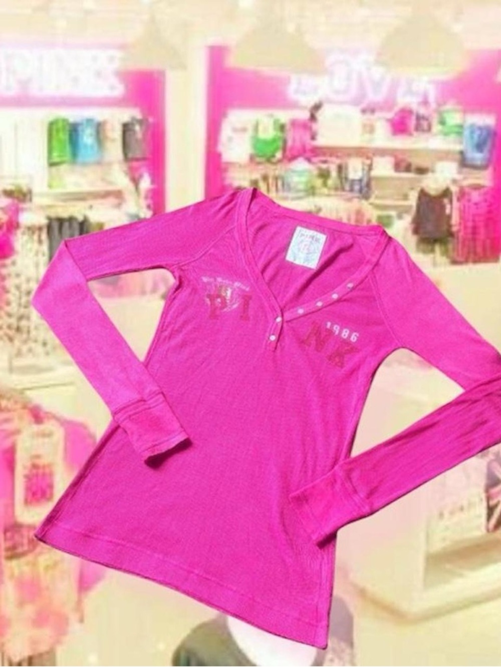 PINK Victoria's Secret Fuchsia Long Sleeve Henley Top